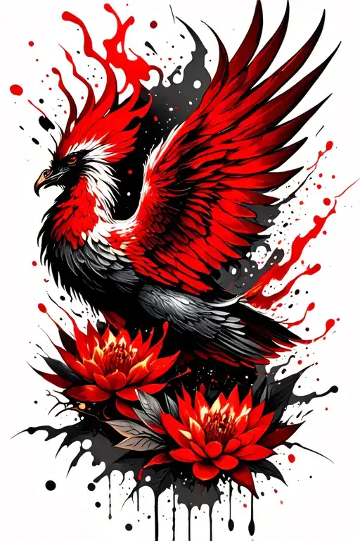 Fiery Phoenix Flying Lotus Flowers