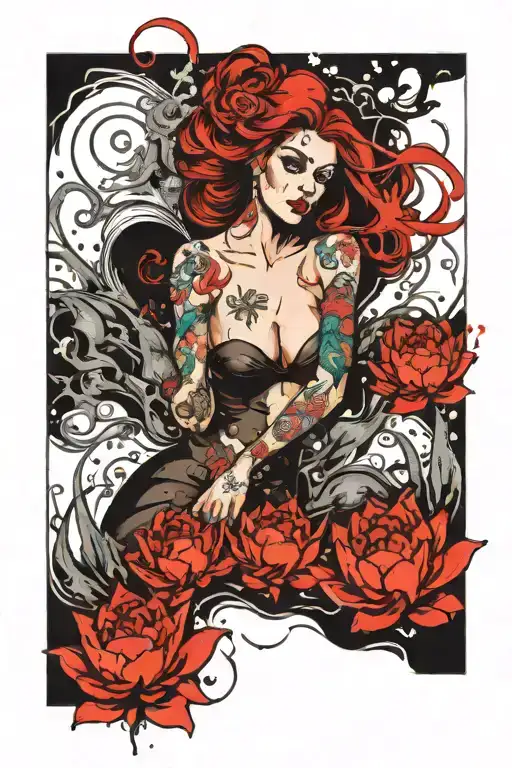 Evil Mermaid Guarding Treasure With Black Lotus