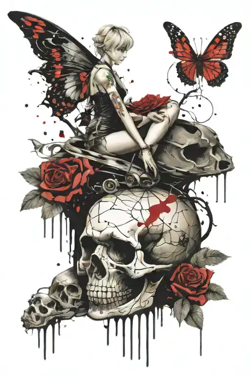 Tinkerbell Sitting On A Skull