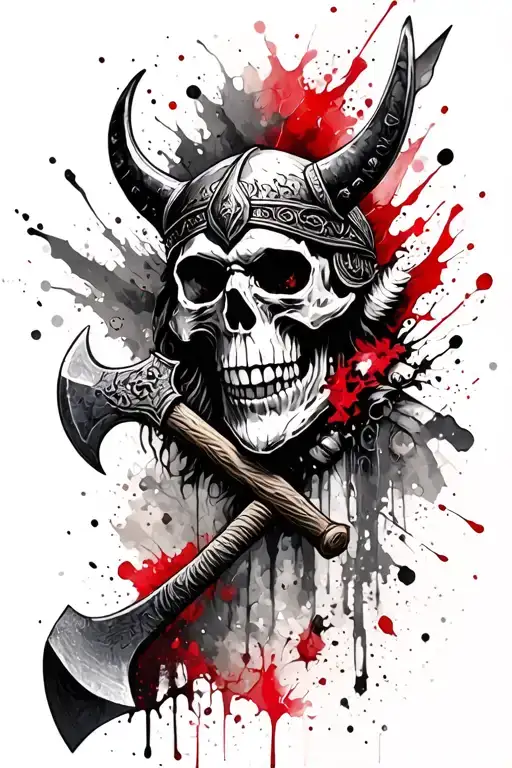 Skull Viking With Graveyard And Axe