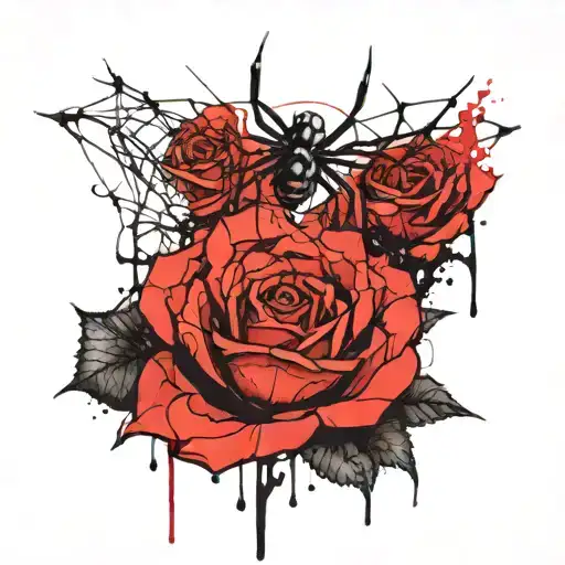 Spider Webs And Roses Intertwined
