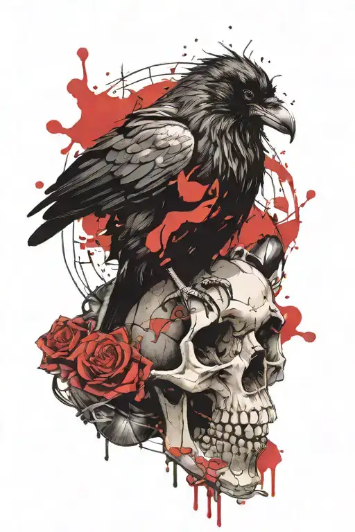 Raven Perched On A Skull