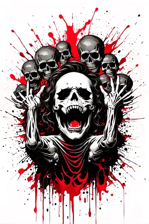 Skeleton Hold Its Head Screaming Surrounded By Smaller Skulls