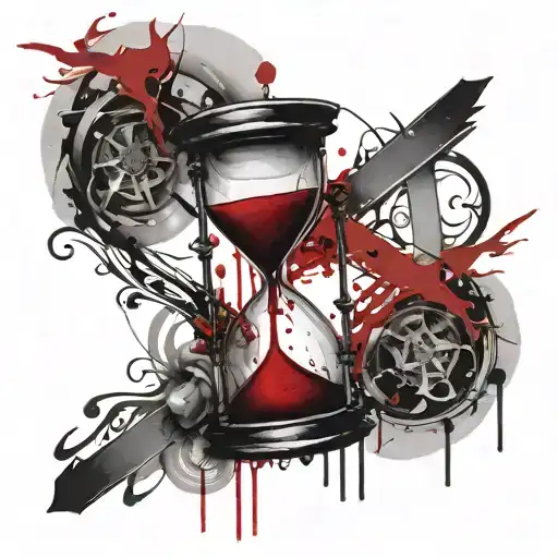 Hourglass With A Cross Behind It And A Needle Below It