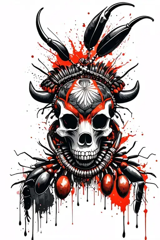 Polynesian Warrior Skull Wear A Necklace Made Of Bull Ants