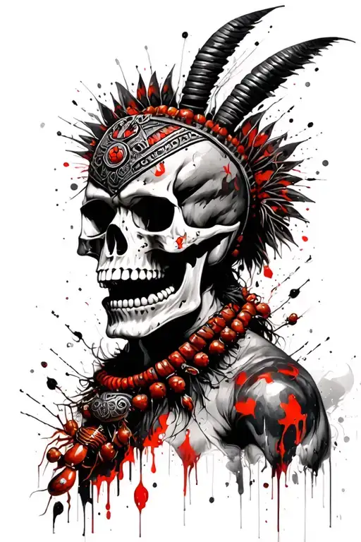 Polynesian Warrior Skull Wear A Necklace Made Of Fire Ants
