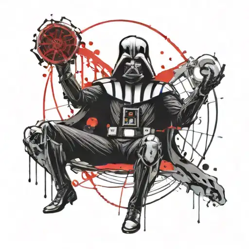 An Alien With The Body And Head Of Darth Vader And The Right Hand With A Peace