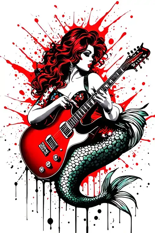 Pin Up Mermaid Playing A Guitar