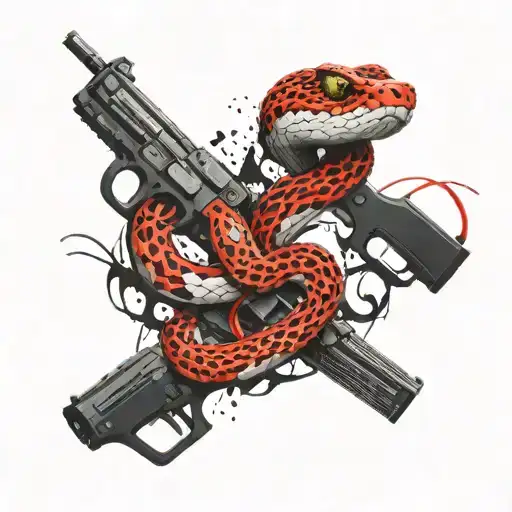 2 Headed Snake With Gun Intertwined