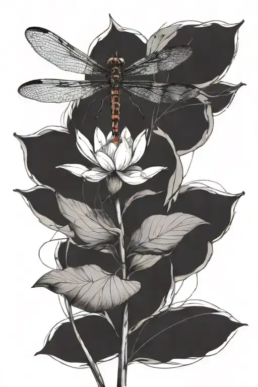 Dragonfly Resting On Lotus Flower