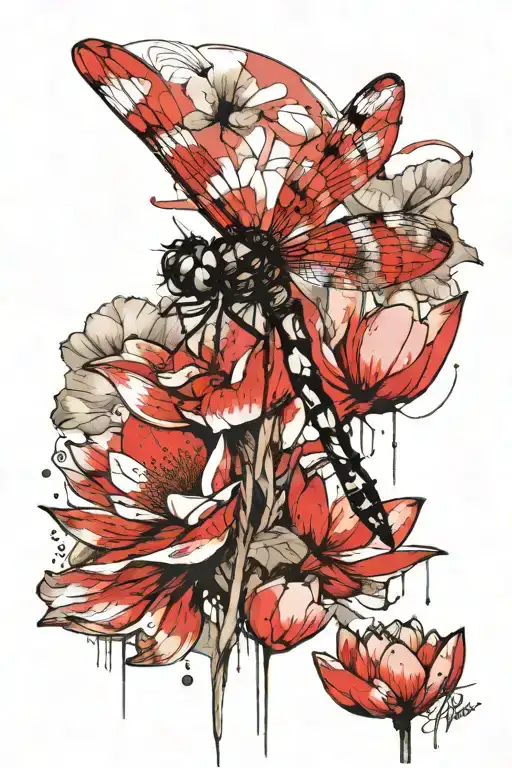 Dragonfly Resting On Lotus Flower