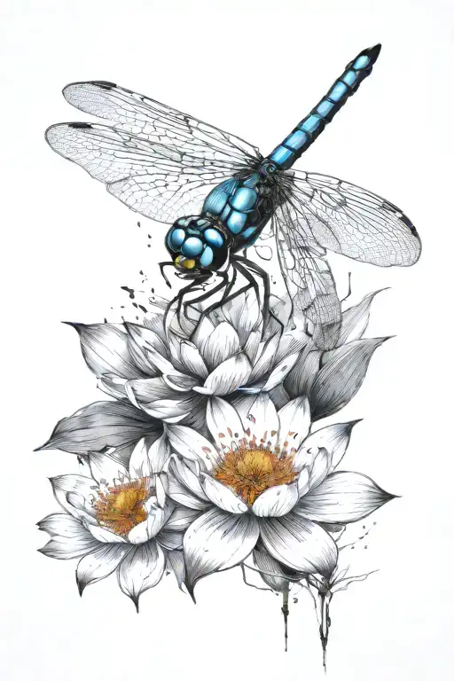 Dragonfly Resting On Lotus Flower