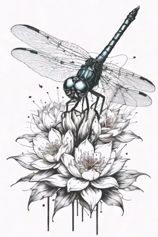 Dragonfly Resting On Lotus Flower