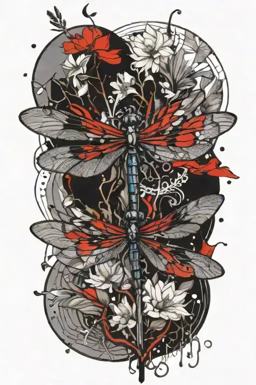 Dragonfly Resting On Lotus Flower Growing Roots