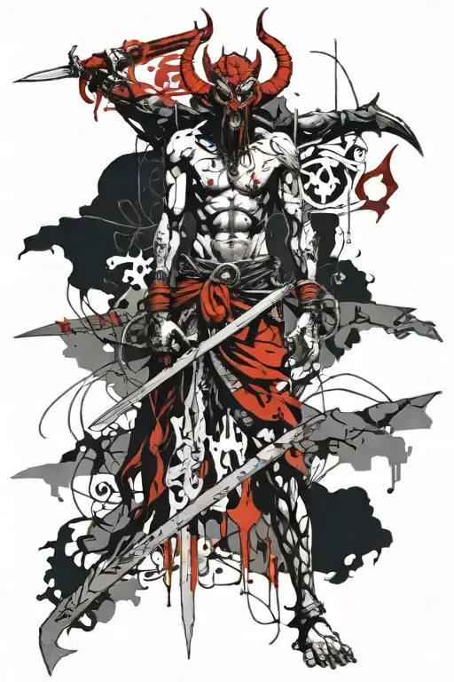 Demon Neshemiron In Full Growth With Swords In His Hands