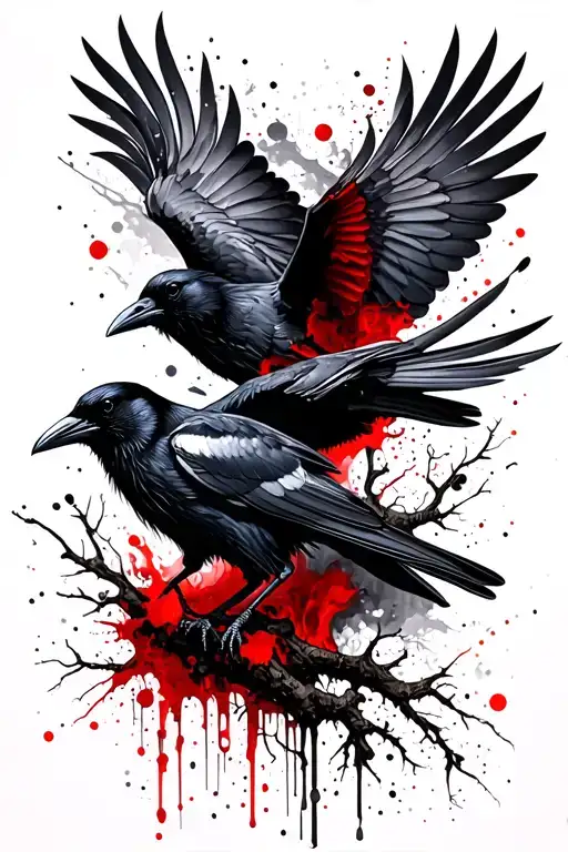 1 Raven Flying Two Ravens Pearched In A Tree