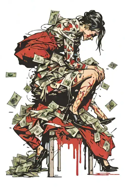 A Greedy Female Capitalist Who Is Standing On The Heads Of Children While Counting Money