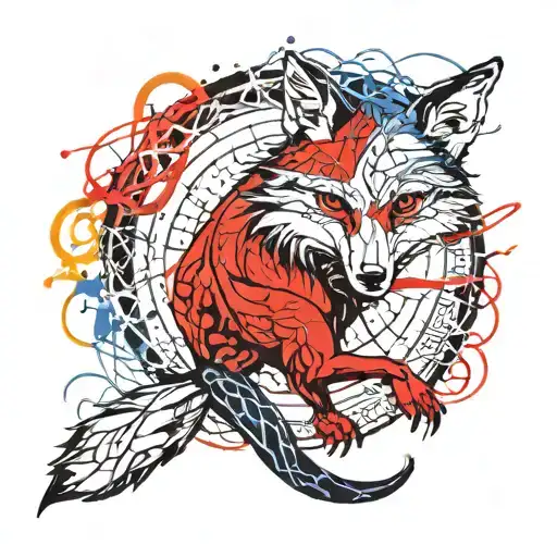 Ouroboros Fox Tarot Devil In Red And Blue Tones