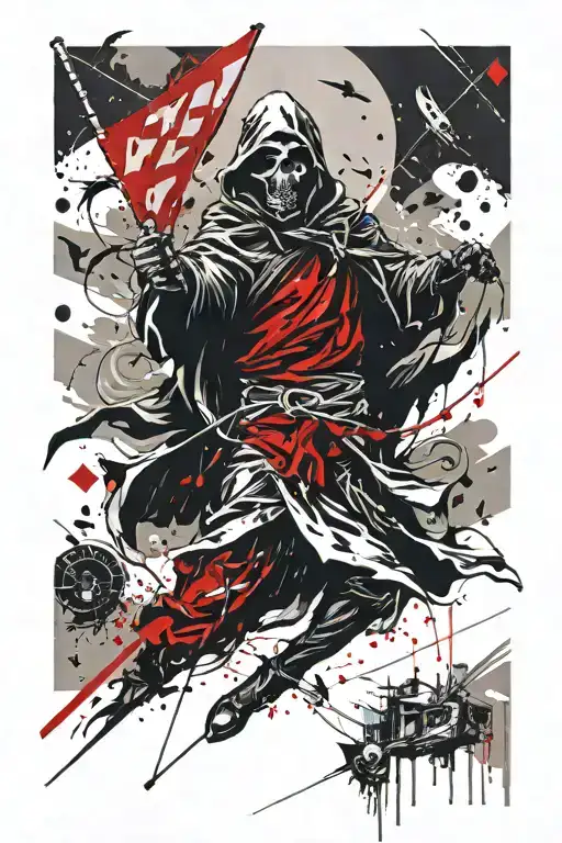 Grim Reaper Flying A Kite