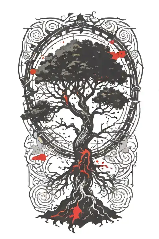 Trippy Tattoo Design Incorporating Yggdrasil Tree