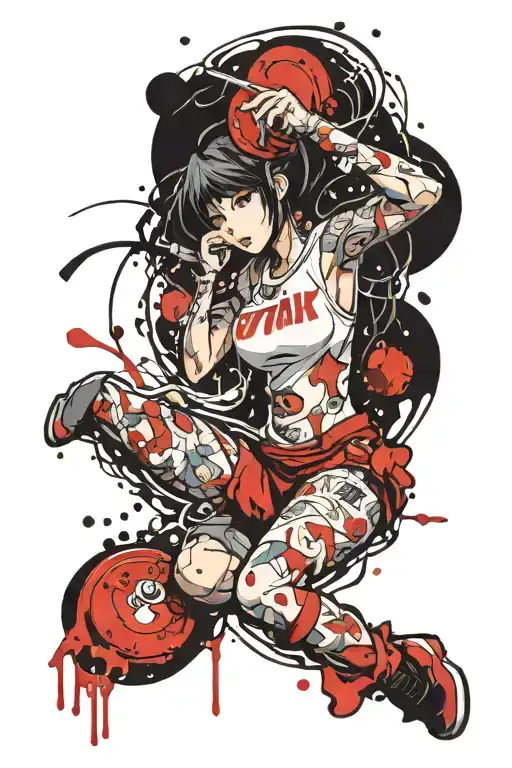 Money Being Poured Down A Drain Anime Girl Tatto