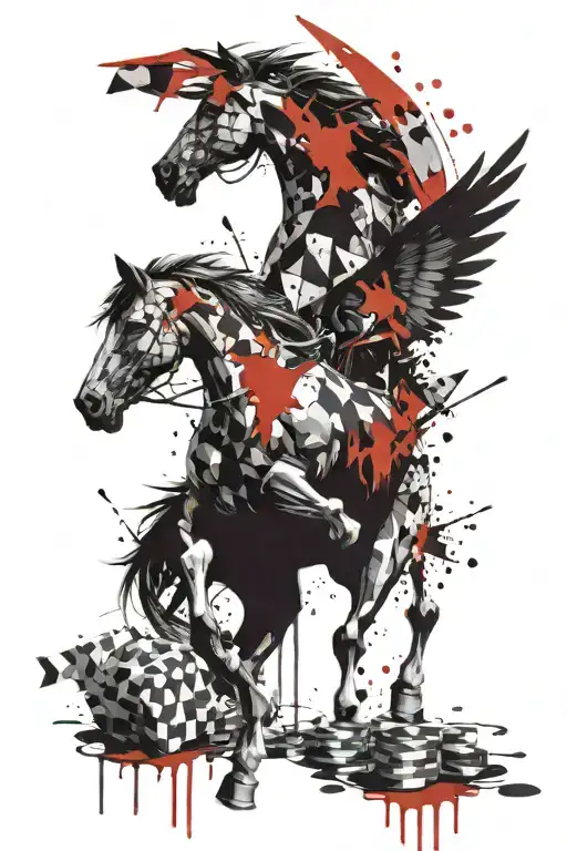 Winged Chess Horse Together With Screaming Eagle Flying