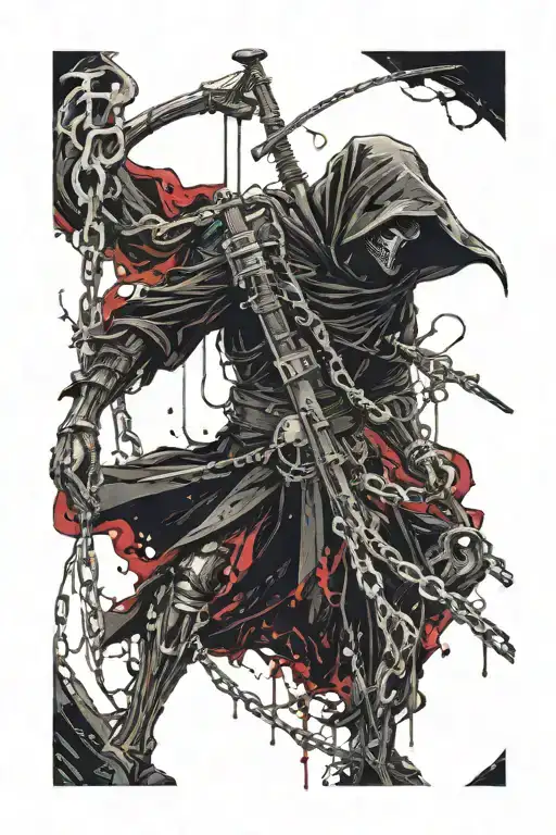 Full Body Grim Reaper Wrapped In Chains Duel Wielding Scythes