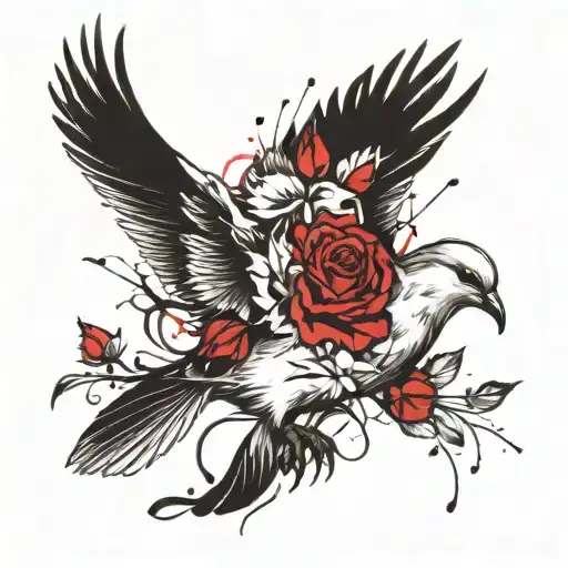 Pirched Dove Holding A Rose