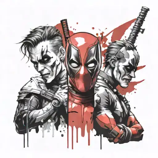 Deadpool And The Joker Face Split Vertically So Half