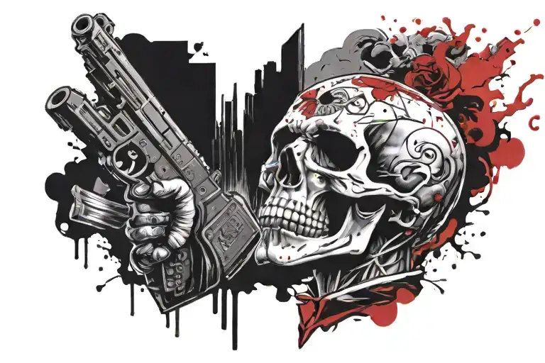 Skull Wearing Mafia Suit With A Glock In His Hand