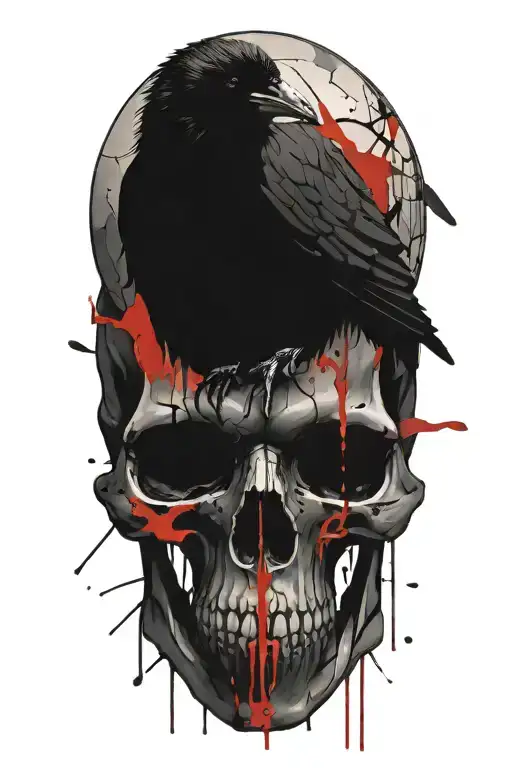 Raven Sitting On Skull