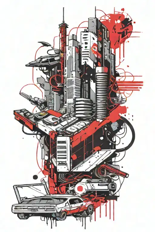 A Futuristic Cyberpunk Cityscape With A Computer Motherboard Integrated Into The Design