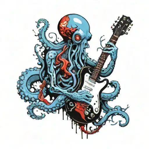Blue Octopus Playing Guitar