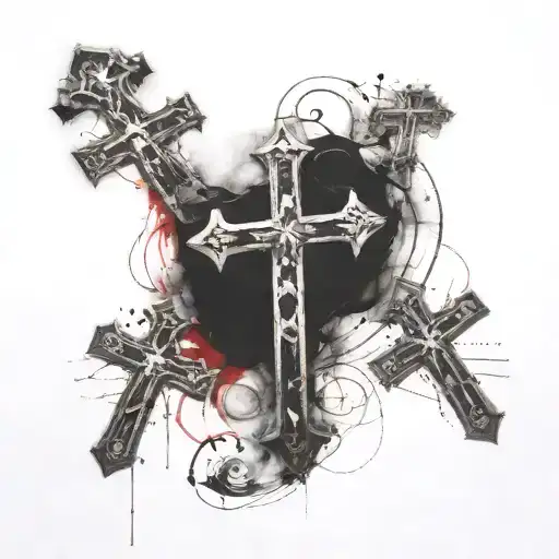 3 Faded Crosses On A Mound In Black