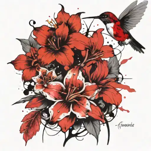 Irasumi Tattoo Varied Flowers With A Hummingbird