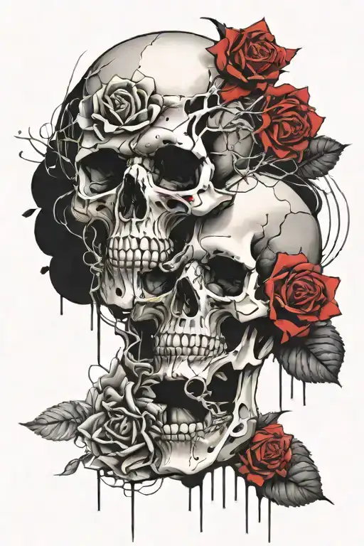 Skull With Rose Coming Out Of It