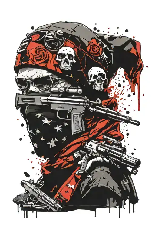 Balaclava And Gun And Bandana And Skulls Instead