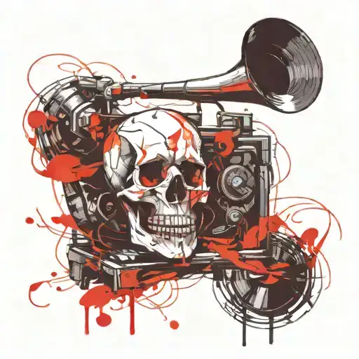 Skull Gramophone Sketch Style Design