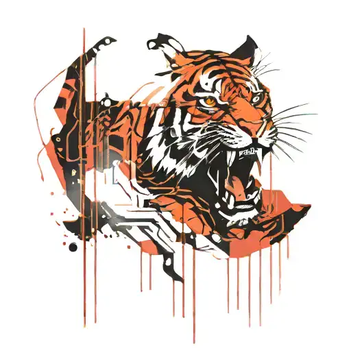 Tiger Face Uv Neon Circuit Cyberpunk Futuristic