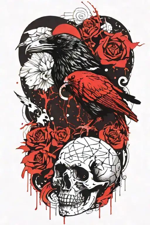 Raven And Crystals With Skull