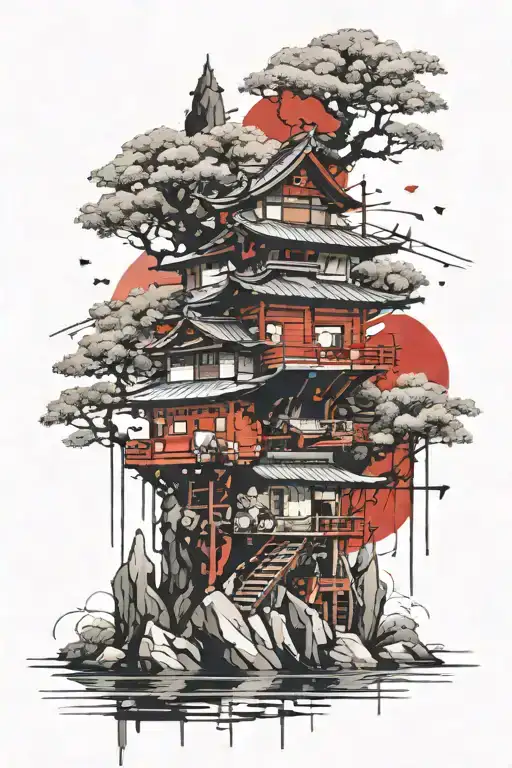 Japanese House Against The Background Of A Mountain