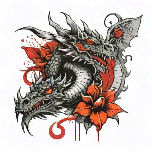 Dragon With Lily Of The Incas Down Thigh