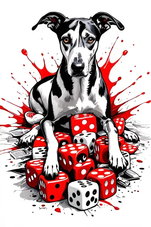 Greyhound Lying Down On Some Dice
