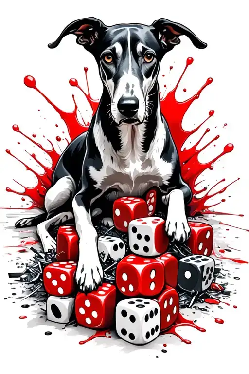Greyhound Lying Down On Some Dice
