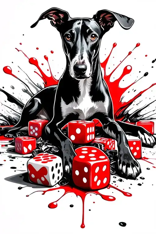 Black Greyhound Lying Down On Some Dice