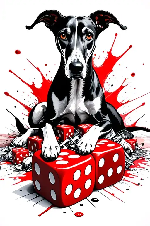 Greyhound Lying Down On Some Dice