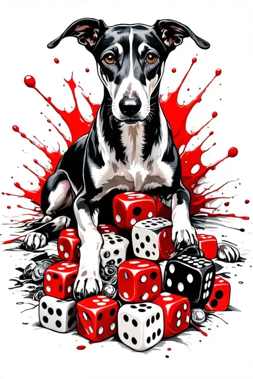 Black Greyhound With A Black Chest And Legs Lying Down 100S Of Small Dice