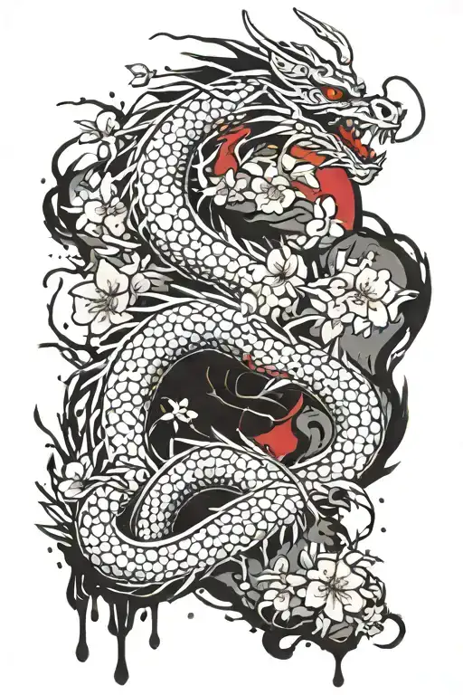 Cherry Blossoms And Eastern Dragon