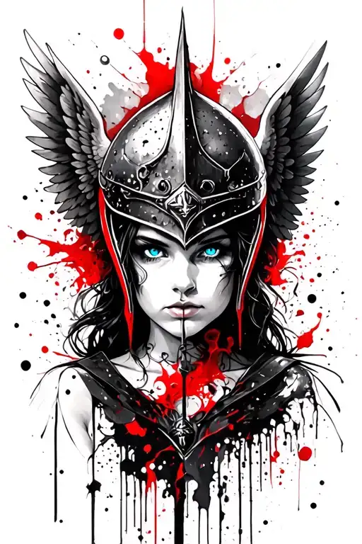 Valkyrie Maiden With Blue Eyes With Winged Helm With Wings
