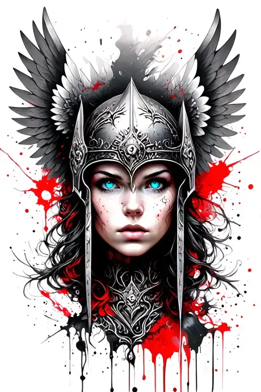 Valkyrie Maiden With Blue Eyes With Winged Helm With Wings